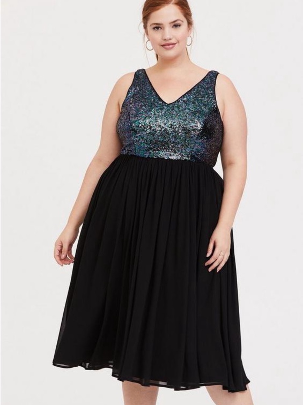 NWT Torrid Black Sequin Chiffon Skater Midi Dress
